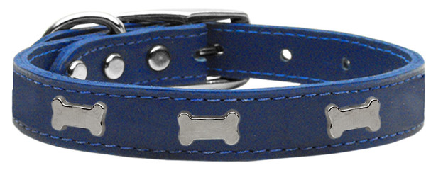Silver Bone Widget Genuine Leather Dog Collar Blue 10 83-44 BL10 By Mirage