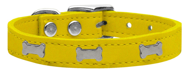 Silver Bone Widget Genuine Leather Dog Collar Yellow 16 83-44 Yw16 By Mirage