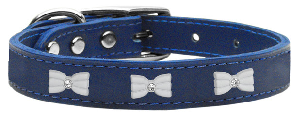 White Bow Widget Genuine Leather Dog Collar Blue 24 83-49 BL24 By Mirage