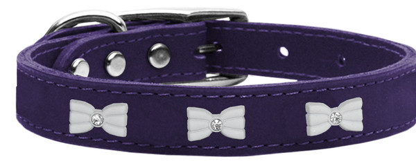 White Bow Widget Genuine Leather Dog Collar Purple 24 83-49 Pr24 By Mirage