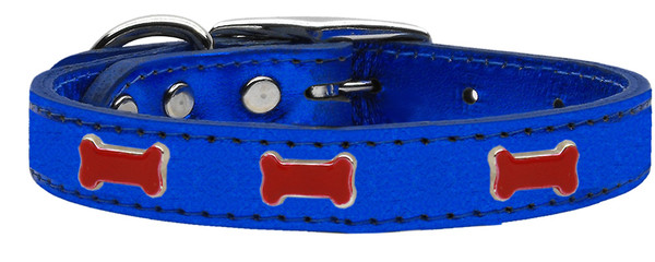Red Bone Widget Genuine Metallic Leather Dog Collar Blue 12 83-53 BLM12 By Mirage