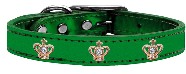 Gold Crown Widget Genuine Metallic Leather Dog Collar Emerald Green 18 83-56 EGM18 By Mirage
