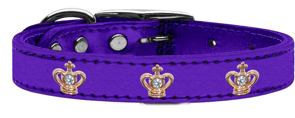 Gold Crown Widget Genuine Metallic Leather Dog Collar Purple 16 83-56 PrM16 By Mirage