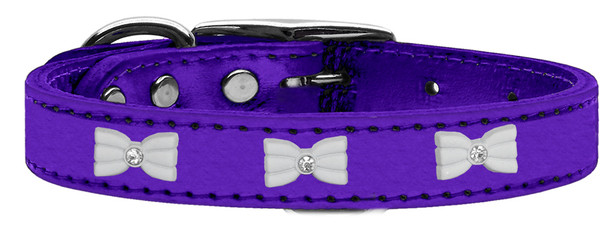 White Bow Widget Genuine Metallic Leather Dog Collar Purple 24 83-57 PrM24 By Mirage