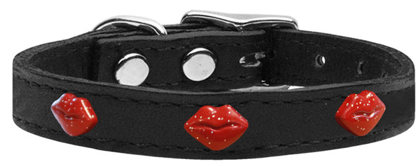 Red Glitter Lips Widget Genuine Leather Dog Collar Black 12 83-60 Bk12 By Mirage