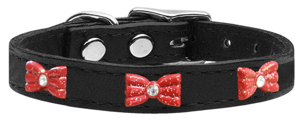 Red Glitter Bow Widget Genuine Leather Dog Collar Black 12 83-62 Bk12 By Mirage