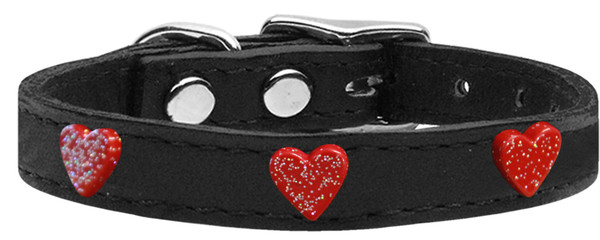 Red Glitter Heart Widget Genuine Leather Dog Collar Black 14 83-64 Bk14 By Mirage