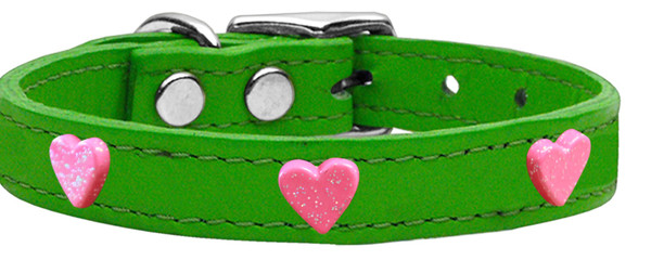 Pink Glitter Heart Widget Genuine Leather Dog Collar Emerald Green 10 83-65 EG10 By Mirage