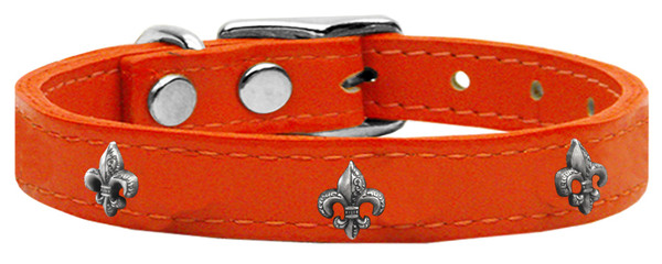 Silver Fleur De Lis Widget Genuine Leather Dog Collar Orange 14 83-67 Or14 By Mirage