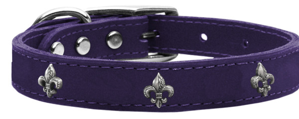 Silver Fleur De Lis Widget Genuine Leather Dog Collar Purple 10 83-67 Pr10 By Mirage