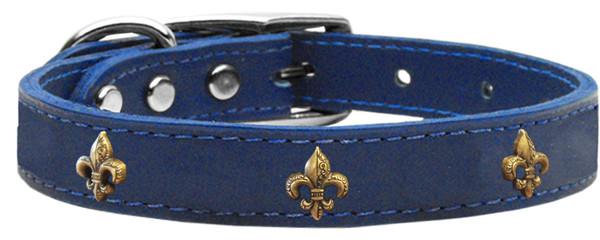 Bronze Fleur De Lis Widget Genuine Leather Dog Collar Blue 24 83-68 BL24 By Mirage