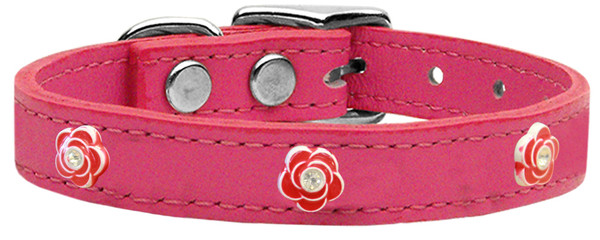 Red Rose Widget Genuine Leather Dog Collar Pink 14 83-70 Pk14 By Mirage