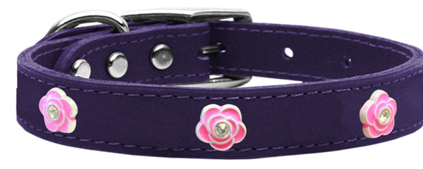 Bright Pink Rose Widget Genuine Leather Dog Collar Purple 18 83-71 Pr18 By Mirage