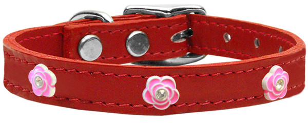 Bright Pink Rose Widget Genuine Leather Dog Collar Red 16 83-71 Rd16 By Mirage