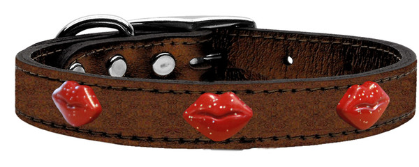 Red Glitter Lips Widget Genuine Metallic Leather Dog Collar Bronze 10 83-73 Bz10 By Mirage