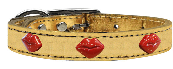 Red Glitter Lips Widget Genuine Metallic Leather Dog Collar Gold 18 83-73 Gd18 By Mirage