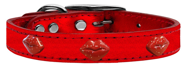 Red Glitter Lips Widget Genuine Metallic Leather Dog Collar Red 18 83-73 RdM18 By Mirage