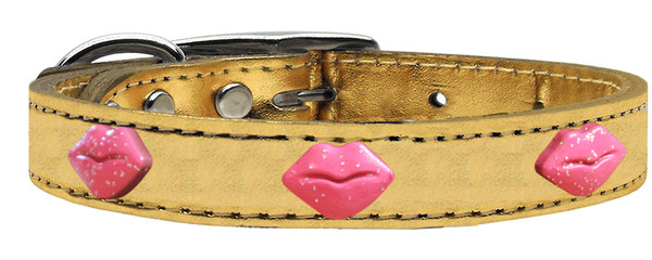 Pink Glitter Lips Widget Genuine Metallic Leather Dog Collar Gold 16 83-74 Gd16 By Mirage