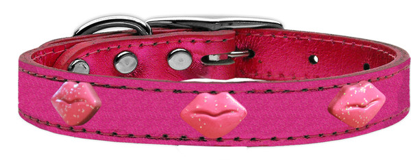 Pink Glitter Lips Widget Genuine Metallic Leather Dog Collar Pink 20 83-74 PkM20 By Mirage