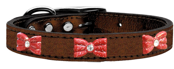 Red Glitter Bow Widget Genuine Metallic Leather Dog Collar Bronze 16 83-75 Bz16 By Mirage