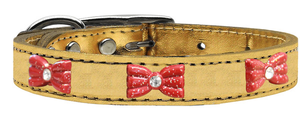 Red Glitter Bow Widget Genuine Metallic Leather Dog Collar Gold 18 83-75 Gd18 By Mirage
