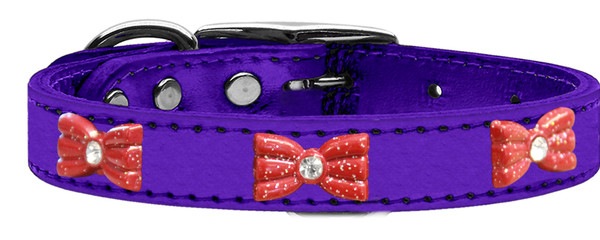 Red Glitter Bow Widget Genuine Metallic Leather Dog Collar Purple 18 83-75 PrM18 By Mirage