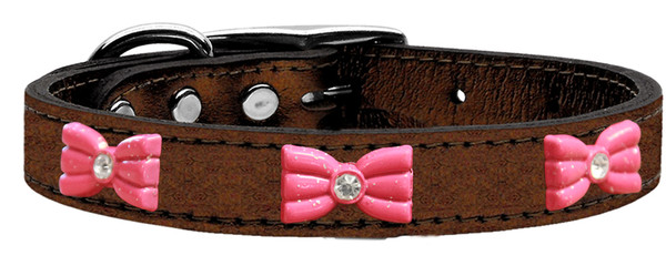 Pink Glitter Bow Widget Genuine Metallic Leather Dog Collar Bronze 16 83-76 Bz16 By Mirage