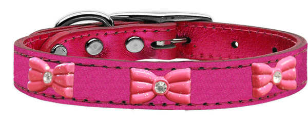 Pink Glitter Bow Widget Genuine Metallic Leather Dog Collar Pink 12 83-76 PkM12 By Mirage