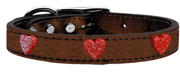 Red Glitter Heart Widget Genuine Metallic Leather Dog Collar Bronze 10 83-77 Bz10 By Mirage