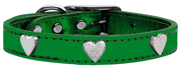 Silver Heart Widget Genuine Metallic Leather Dog Collar Emerald Green 22 83-79 EGM22 By Mirage