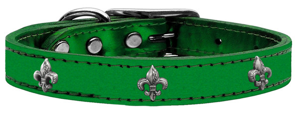 Silver Fleur De Lis Widget Genuine Metallic Leather Dog Collar Emerald Green 24 83-80 EGM24 By Mirage
