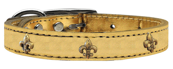 Bronze Fleur De Lis Widget Genuine Metallic Leather Dog Collar Gold 24 83-81 Gd24 By Mirage