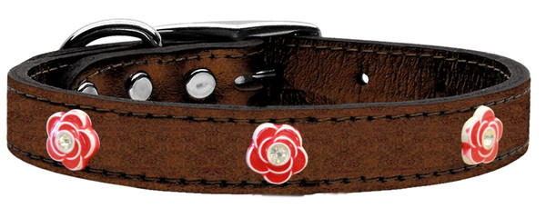 Red Rose Widget Genuine Metallic Leather Dog Collar Bronze 10 83-83 Bz10 By Mirage