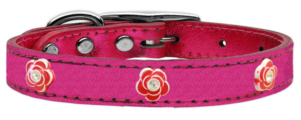 Red Rose Widget Genuine Metallic Leather Dog Collar Pink 12 83-83 PkM12 By Mirage