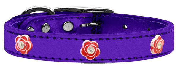 Red Rose Widget Genuine Metallic Leather Dog Collar Purple 14 83-83 PrM14 By Mirage