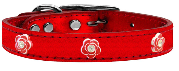 Red Rose Widget Genuine Metallic Leather Dog Collar Red 14 83-83 RdM14 By Mirage