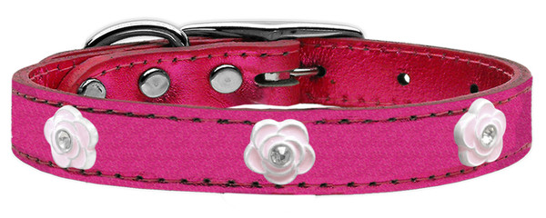 Light Pink Rose Widget Genuine Metallic Leather Dog Collar Pink 20 83-85 PkM20 By Mirage