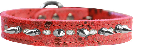 Silver Spike And Clear Crystal Dragon Skin Genuine Leather Dog Collar Red Size 10 83-90 RD10 By Mirage