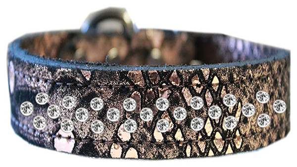 Sprinkle Clear Crystal Jeweled Dragon Skin Genuine Leather Dog Collar Copper Size 16 83-92 CP16 By Mirage