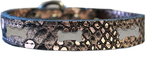 Silver Bone Widget Dragon Skin Genuine Leather Dog Collar Copper Size 10 83-96 CP10 By Mirage
