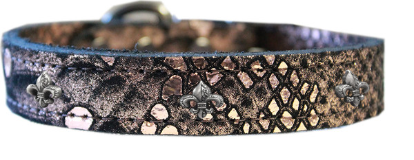 Silver Fleur De Lis Widget Dragon Skin Genuine Leather Dog Collar Copper Size 18 83-97 CP18 By Mirage