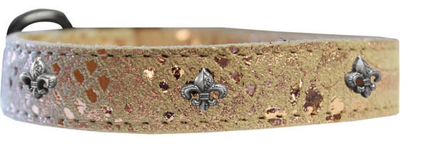 Silver Fleur De Lis Widget Dragon Skin Genuine Leather Dog Collar Golden Size 22 83-97 GD22 By Mirage