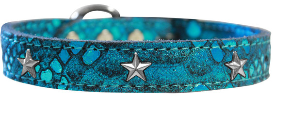 Silver Star Widget Dragon Skin Genuine Leather Dog Collar Blue Size 14 83-98 BL14 By Mirage
