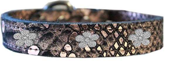 Silver Flower Widget Dragon Skin Genuine Leather Dog Collar Copper Size 10 83-99 CP10 By Mirage