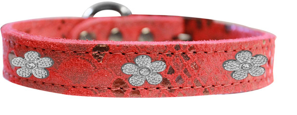 Silver Flower Widget Dragon Skin Genuine Leather Dog Collar Red Size 14 83-99 RD14 By Mirage