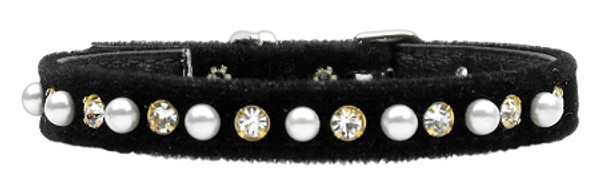 Velvet 3/8" Pearl And Clear Crystals Collar Black 8 90-06 8BK By Mirage