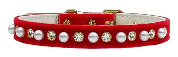 Velvet 3/8" Pearl And Clear Crystals Collar Red 8 90-06 8RD By Mirage
