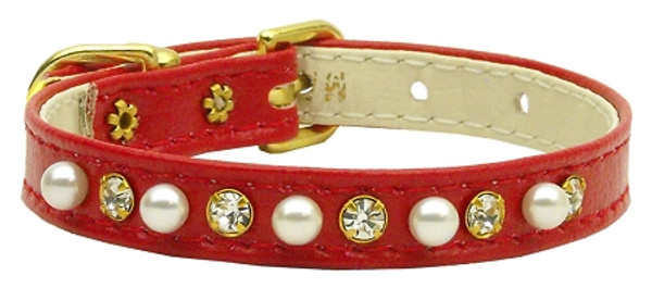 3/8" Pearl And Clear Crystals Collar Red 10 94-02 10RD By Mirage