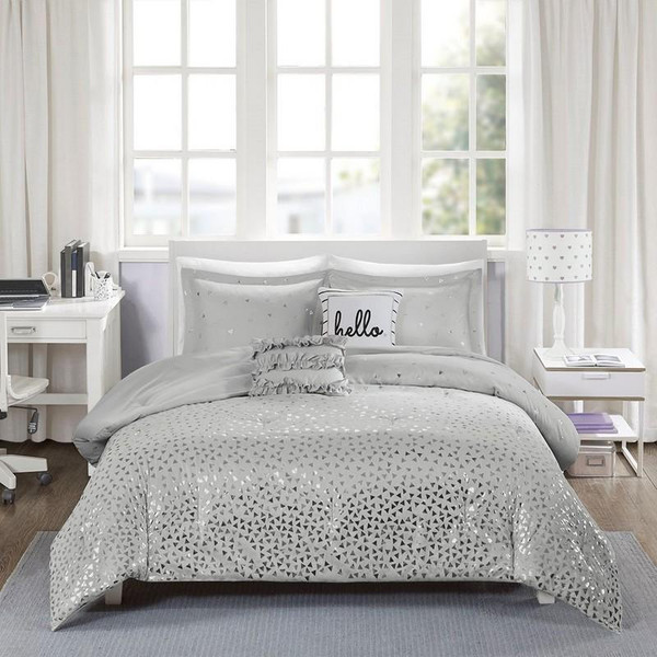 Metallic Triangle Print Comforter Set -Full/Queen Id10-1338