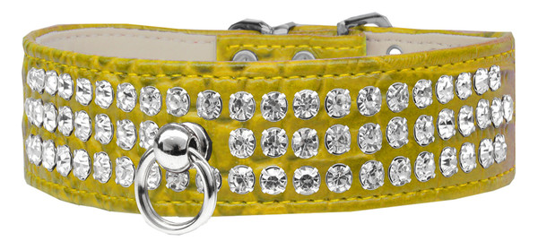 Style #73 Rhinestone Designer Croc Dog Collar Yellow Size 12 82-22-YWC12 By Mirage